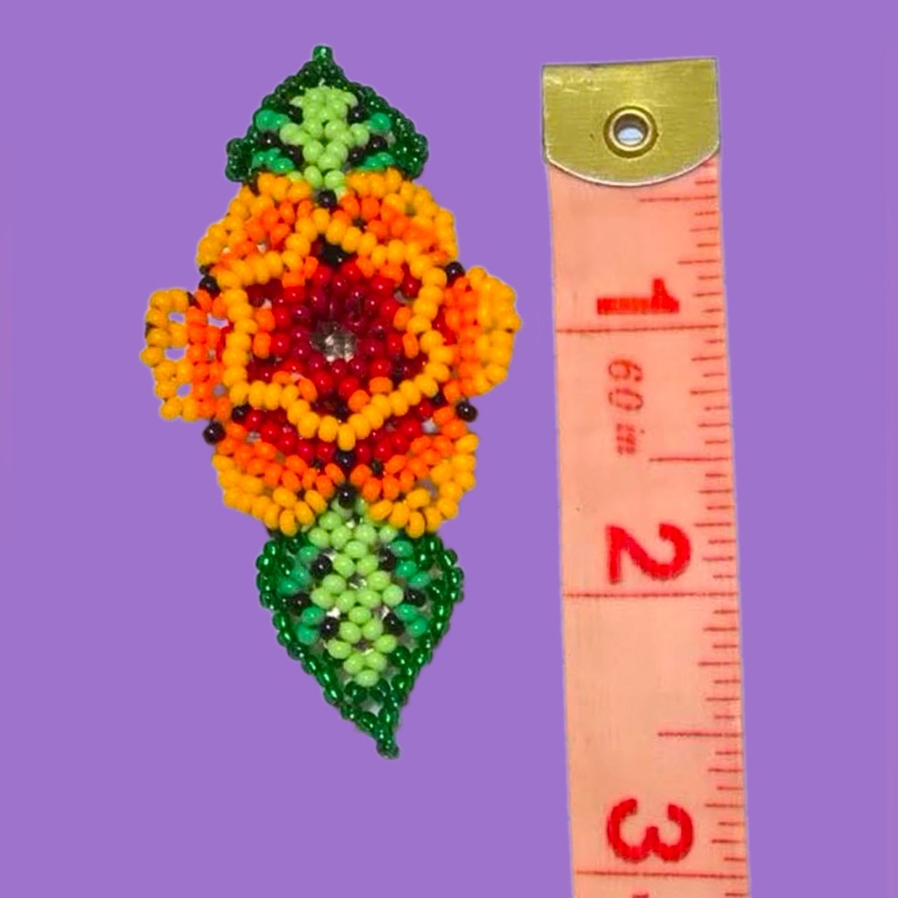 GrandmaMias Fiery Blooming Marigold Glass Seed Beaded French Hair Clip - Picture 2 of 7